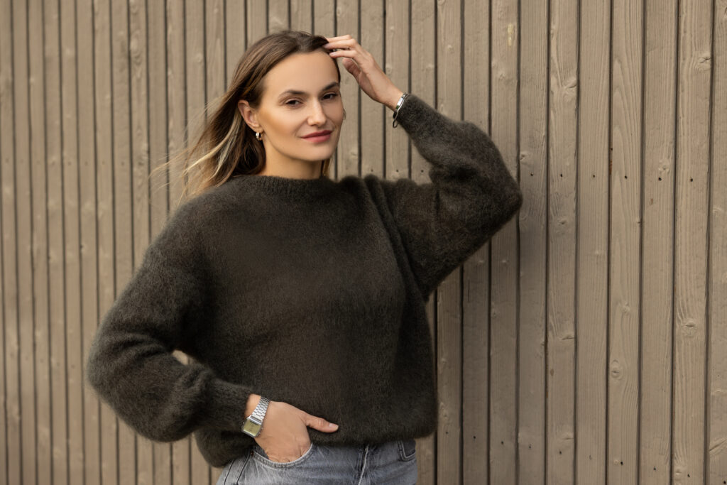 Naisten mohairvillainen pooloneule KHAKI