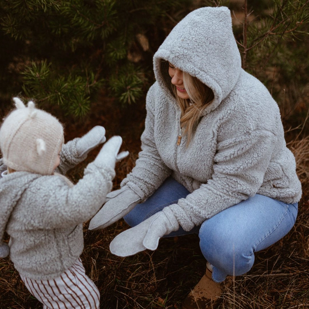 Zaffir lampaanvillainen harmaa hupullinen takki ZOYA UNISEX