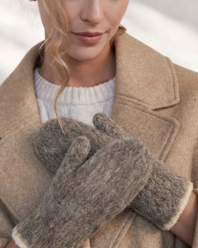 Ruskeat 100% koiranvillaiset lappaset, unisex – WoolLando