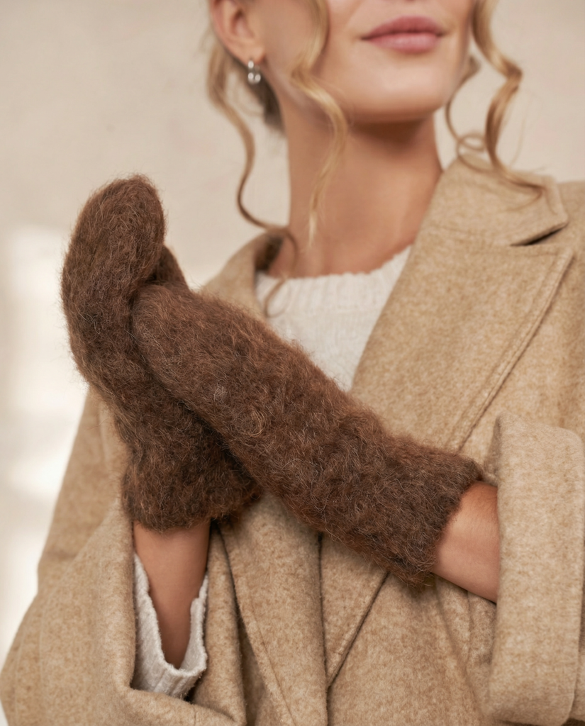 Ruskeat unisex käsineet 100% koiranvillasta – WoolLando