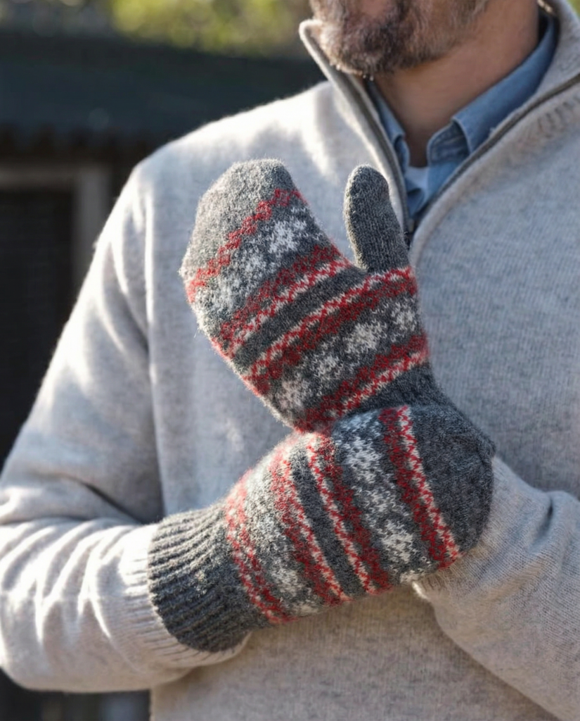 Miesten harmaat merinovillalappaset NORDIC, WoolLando