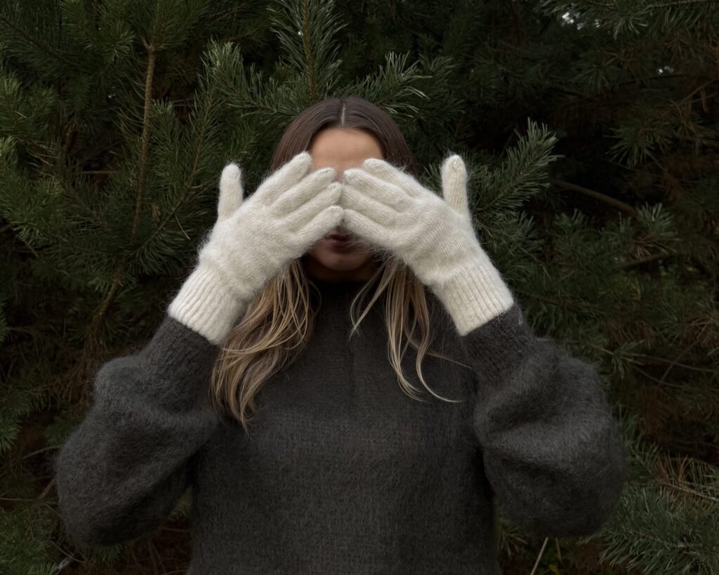 Naisten angoravillainen sormikkaat WHITE, WoolLando