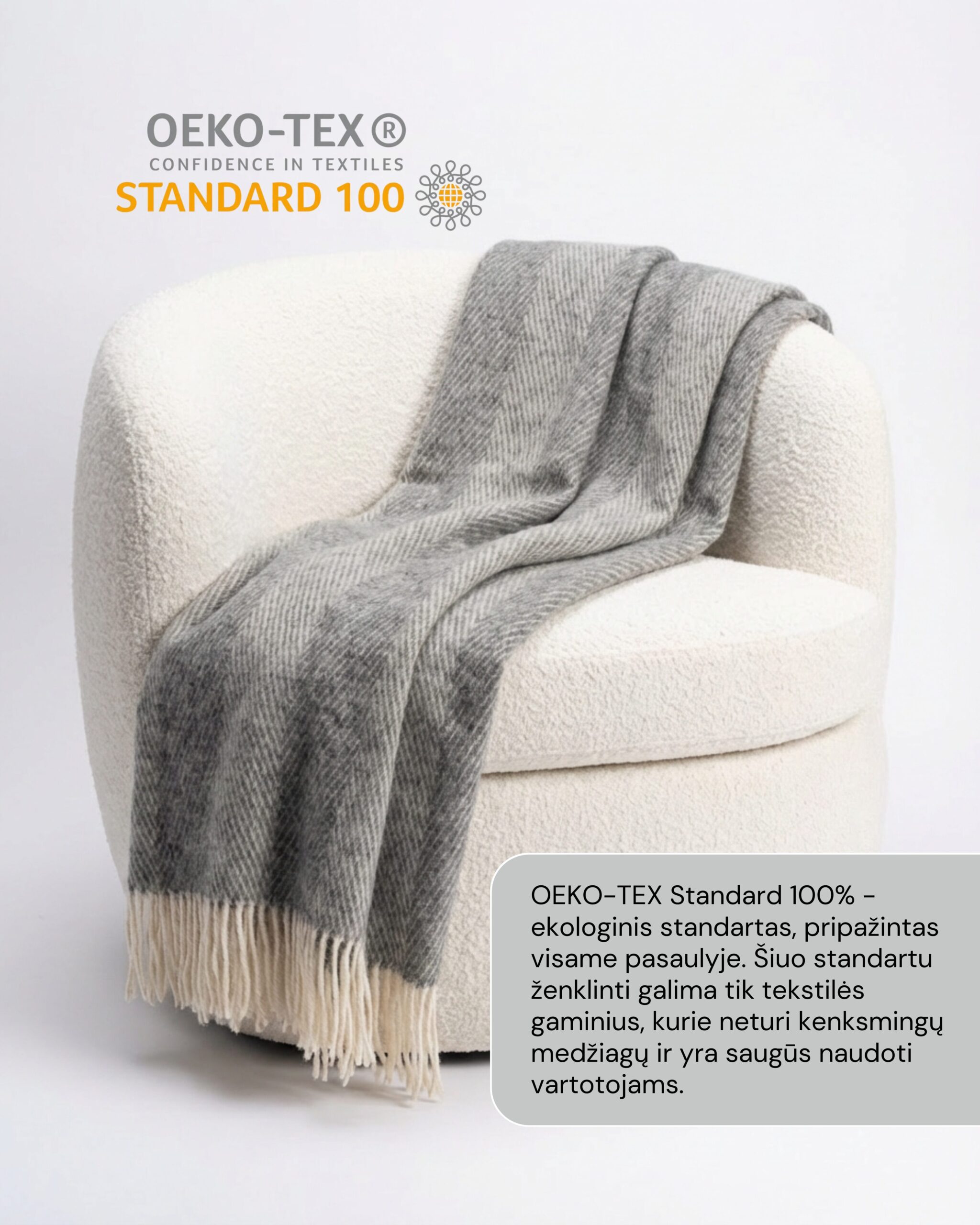 Uuden-Seelannin lampaanvillainen peitto STRIPED LIGHT GREY, WoolLando