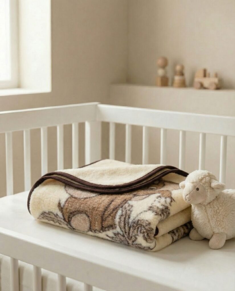 Lasten kevyt merinovillainen peitto – norsu-kuvio, WoolLando