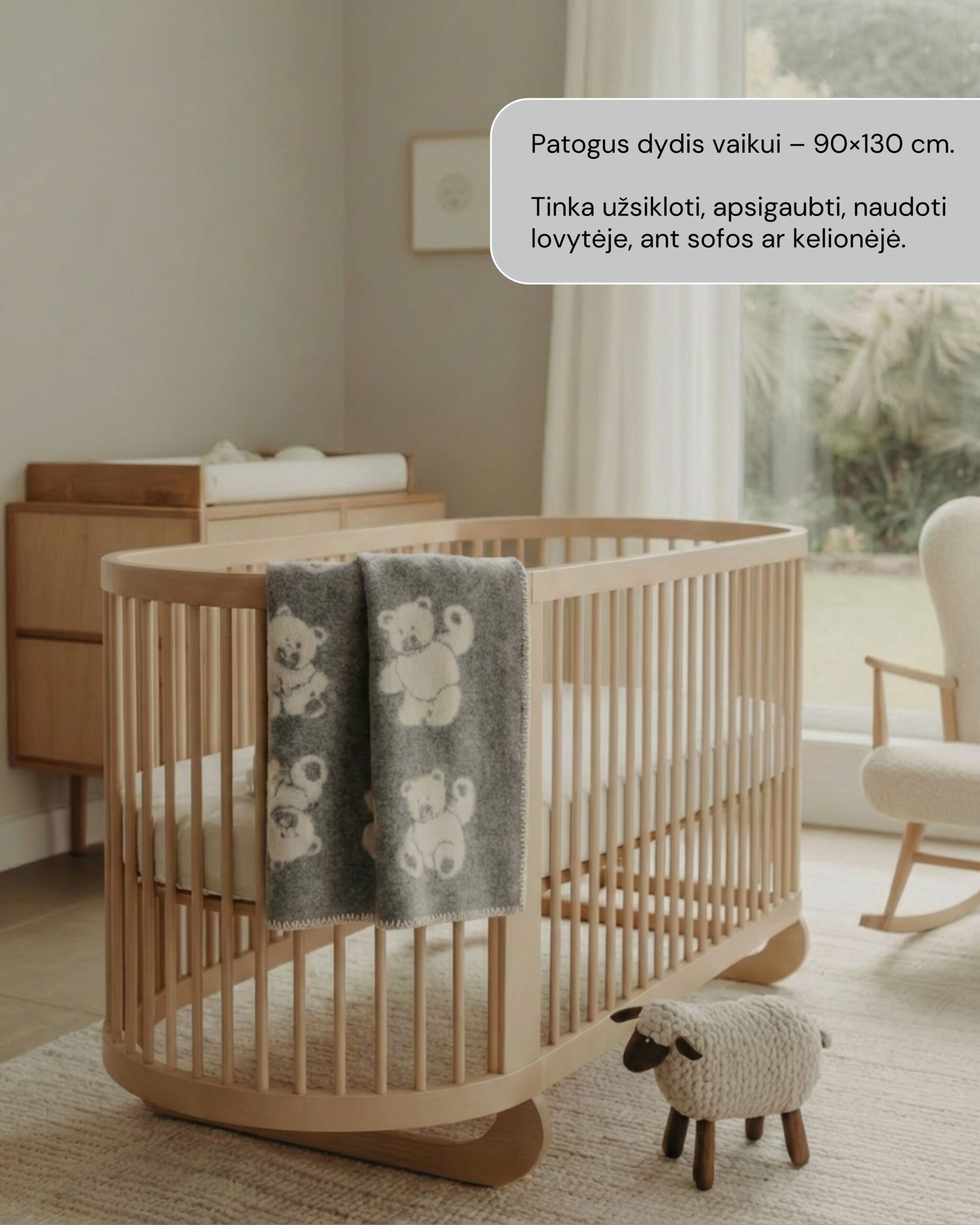 Lasten harmaa villainen peitto TEDDY BEAR