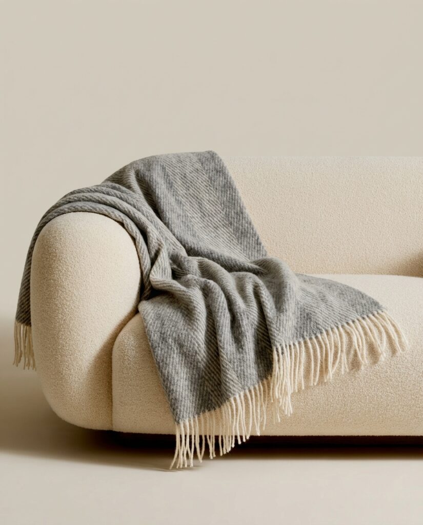 Uuden-Seelannin lampaanvillainen peitto STRIPED LIGHT GREY, WoolLando