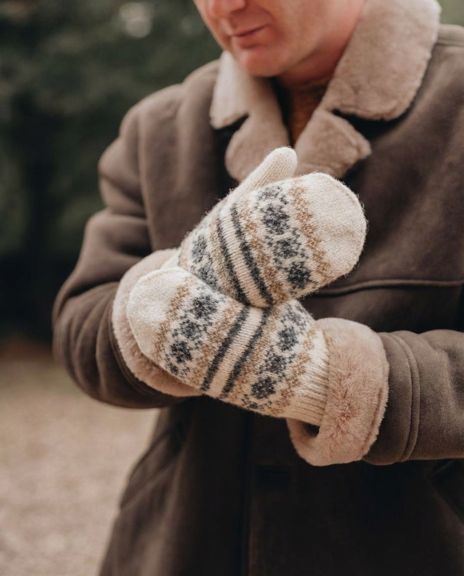 Miesten valkoiset merinovillalappaset WINTER, WoolLando