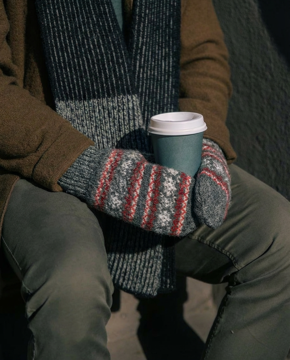 Miesten harmaat merinovillalappaset NORDIC, WoolLando