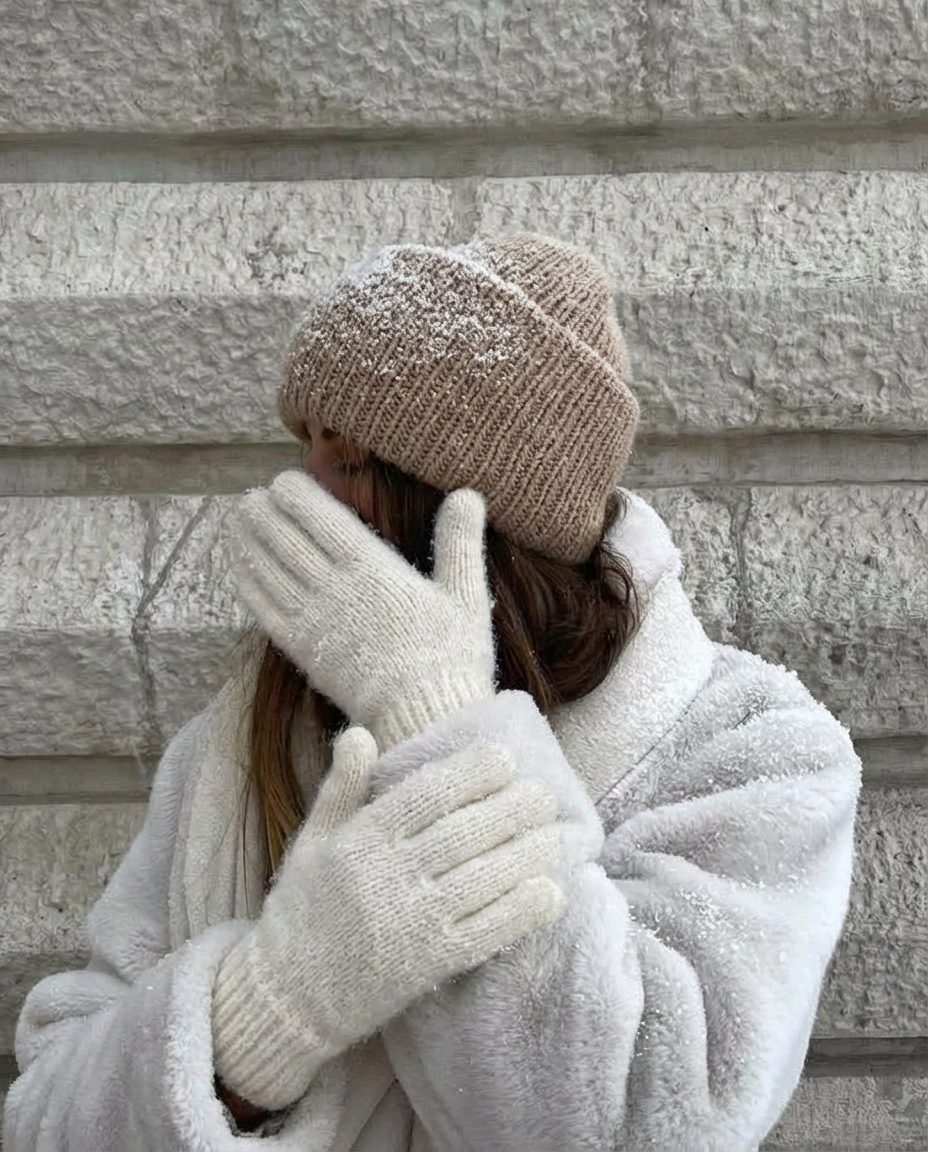 Naisten valkoiset angoravillaiset hanskat ilman sormia AIVA, WoolLando