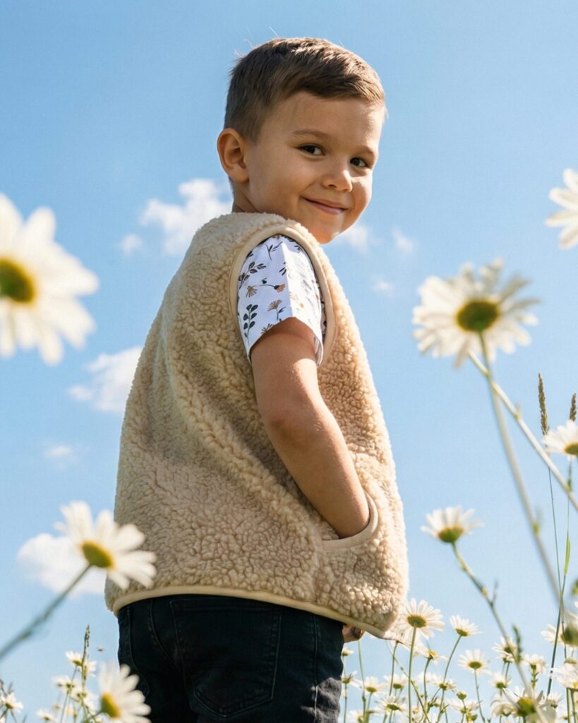 Lasten merinovillainen kermainen liivi VORA, WoolLando