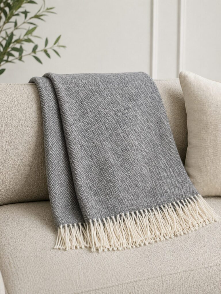 Uuden-Seelannin lampaanvillapeitto GREY HERRINGBONE, WoolLando